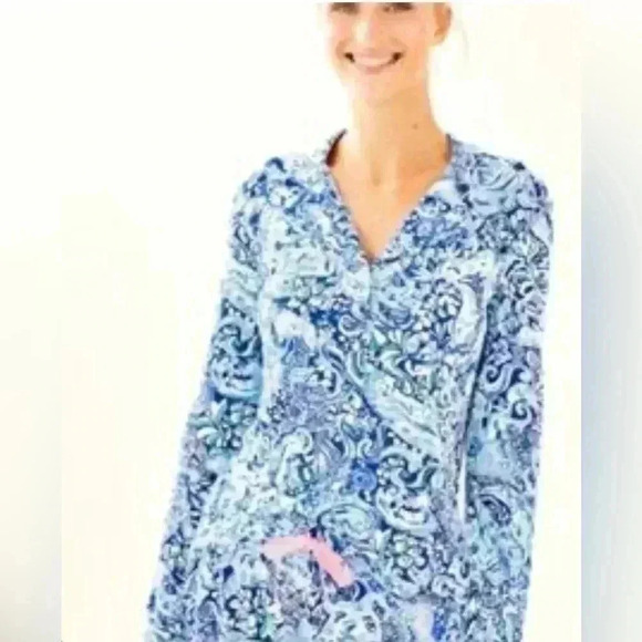 Lilly Pulitzer Royal Purple Animals Ruffle PJ Button Down Pajama Top - Picture 1 of 9